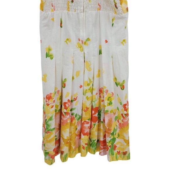 R&K Cotton Cottagecore Peasant White Spring Floral Tea Length Apron Dress Sz 8 - Picture 10 of 12